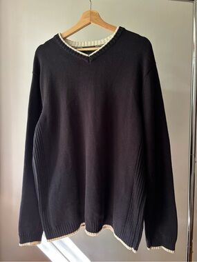 Y2K Navy Blue & Cream Trim Cotton Sweater